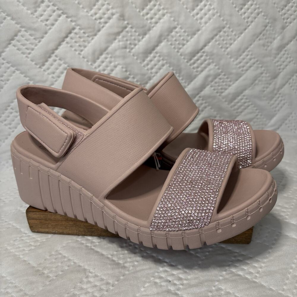 Skechers Sandals Foamies Women 9 Arch Fit Blush Pink Slingback Platform Wedge
